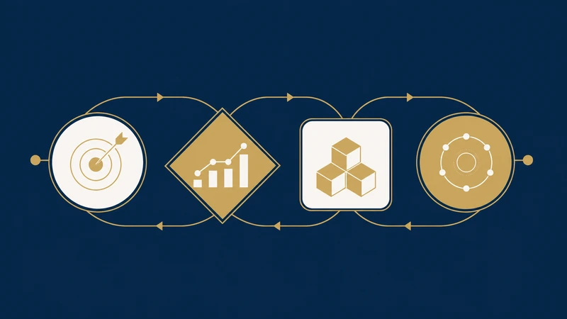 Cuatro etapas geométricas conectadas en ciclo, que representan las fases del Ciclo de Inversión de Invierte.pe.