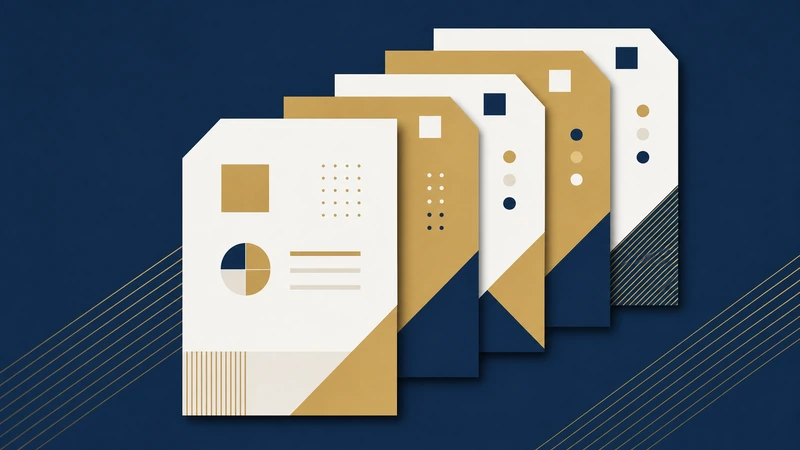 Pila de documentos geométricos superpuestos, que evoca la secuencia ordenada de documentos técnicos.